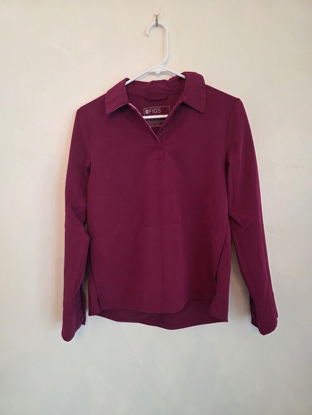FIGS Women's Long Sleeve Polo Top in Deep Magenta With Jogers Pant Set